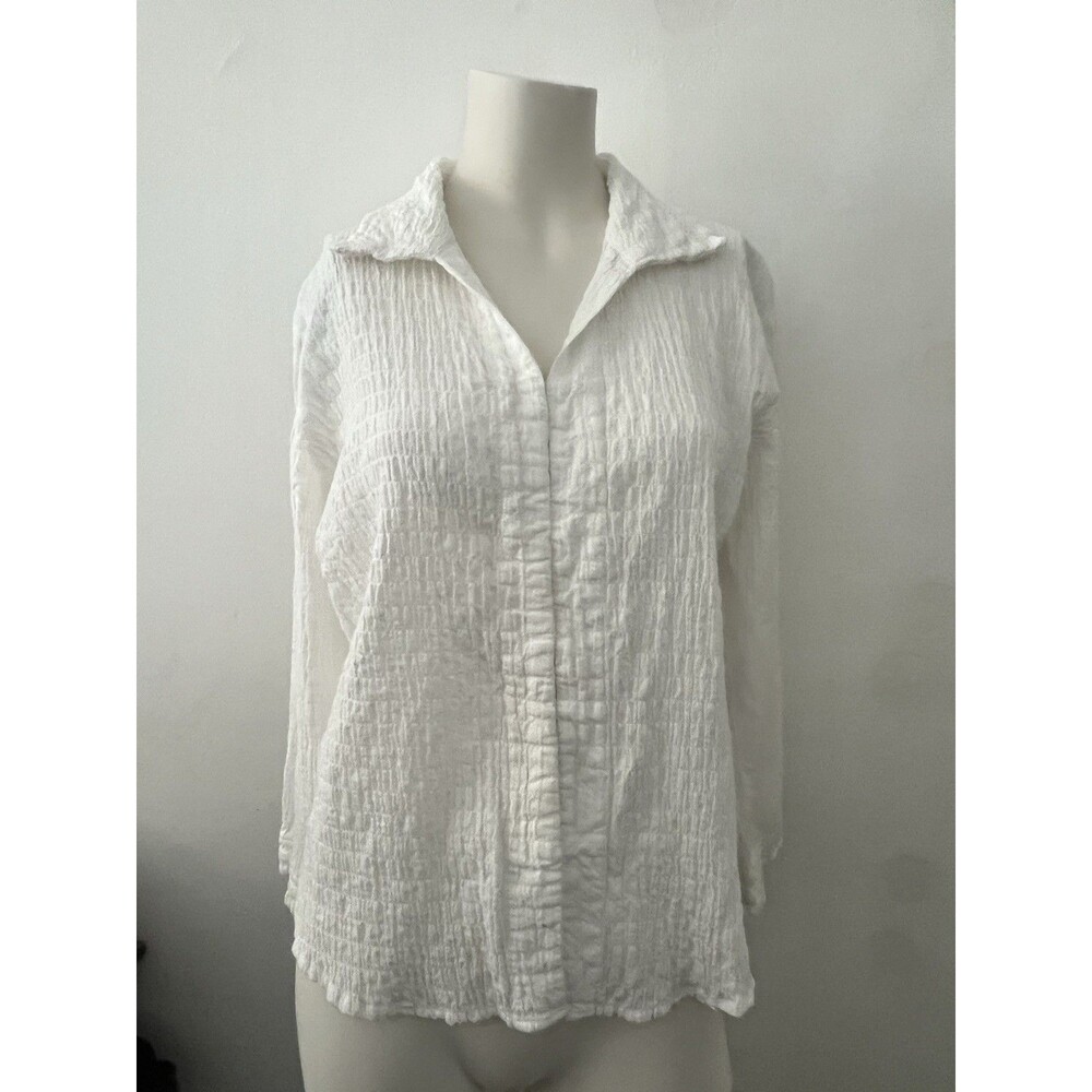 Faded Glory White Top Shirt Sz L Crinkled Minimalist Cotton Boho Coastal Cowgirl